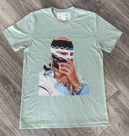 Full-view flat lay of the seafoam green Pastels & Pistols “Say Less” rhinestone tee.
